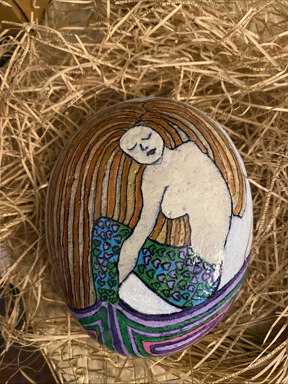Hand-Painted Mermaid Rock Art large
4.5” x3.75”x1.5”
